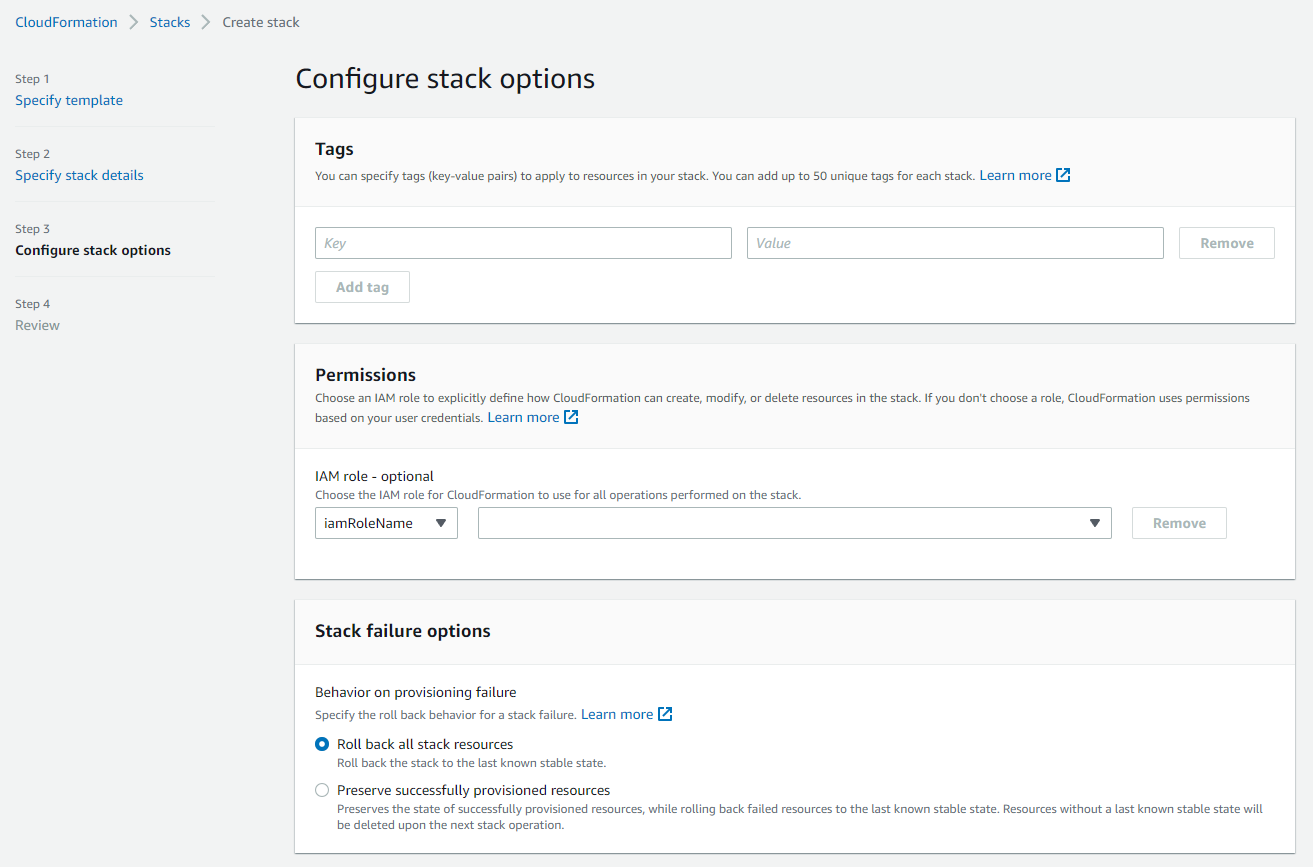 Configure Stack Options