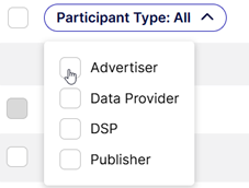 UID2 Portal, Sharing Permissions page, Individual Permissions: choosing participant type)